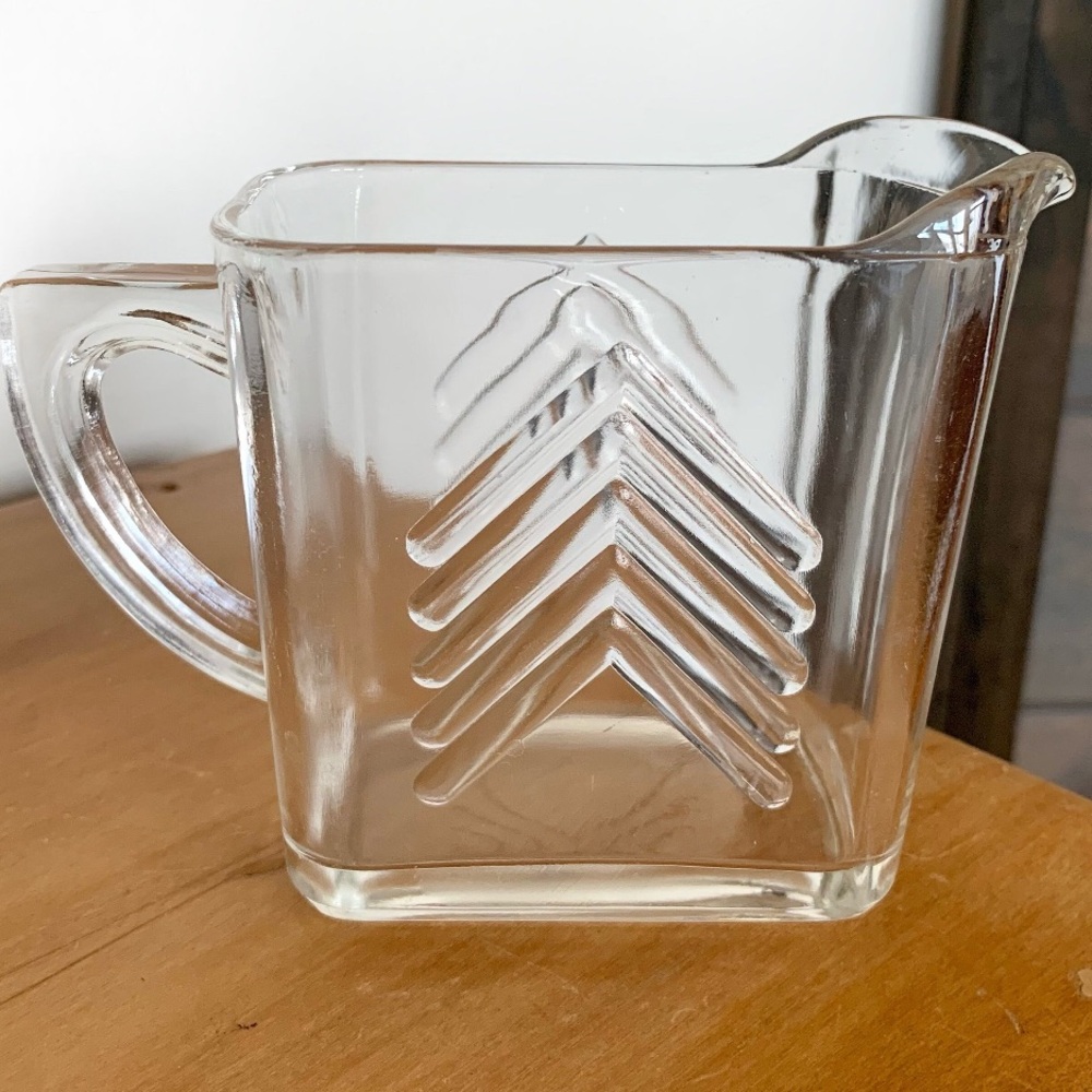 Vintage Hazel Atlas Clear Glass Chevron Pattern Small Pitcher Or Creamer